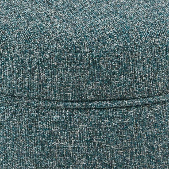 Teal Tweed Round Storage Ottoman Blue Solid Mid-Century Modern Fabric - Diamond Home USA