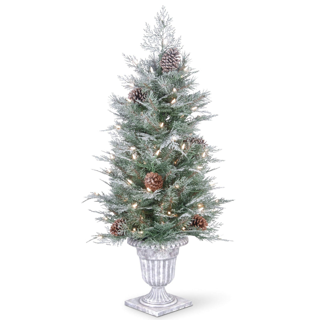 4 Ft. Frosted Mountain Spruce Entrance Tree with Clear Lights Green