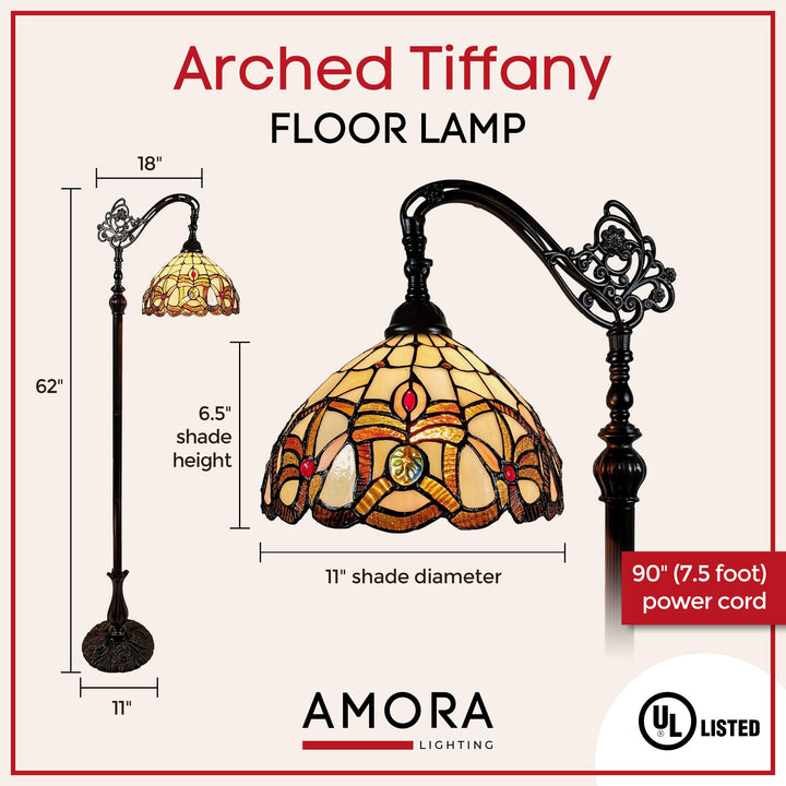 Amora Tiffany Style Floor Lamp Arched 62" Tall Stained Glass Tan Yellow Brown - Diamond Home USA