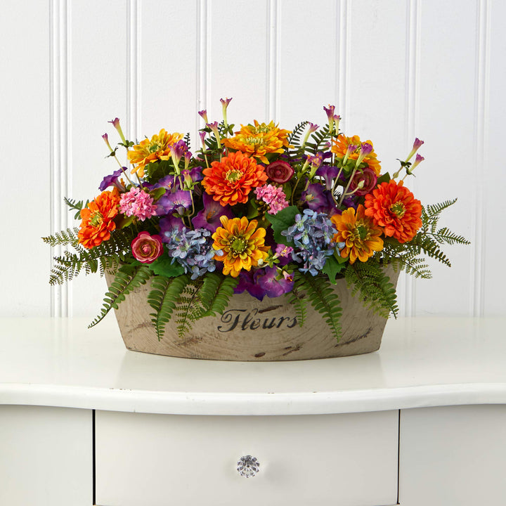 Nearly Natural 18in. Mixed Flowers Artificial Arrangement in Decorative Vase - Diamond Home USA