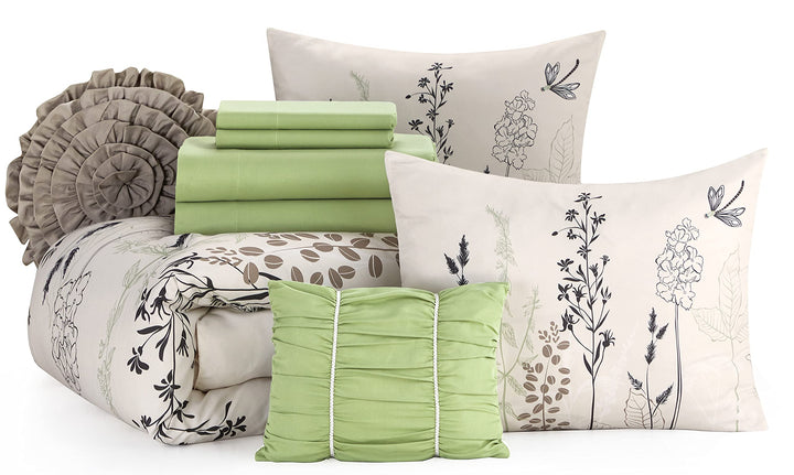 Grand Avenue Void 10 Piece Comforter Set Green/White Bed Size California King - Diamond Home USA