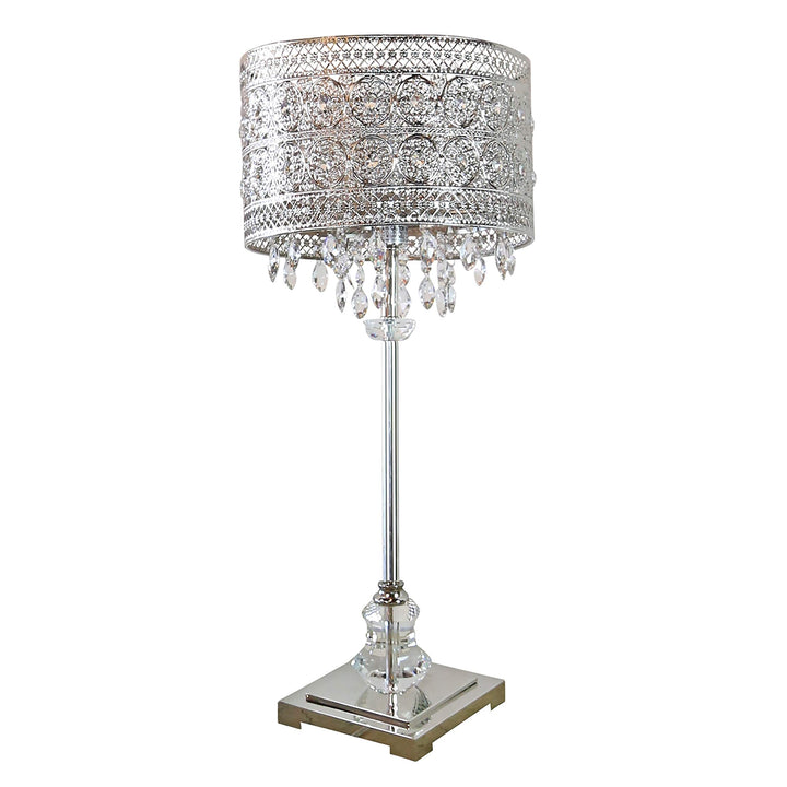 Polished Nickel and Crystal 1-Light Buffet Table Lamp - 12.2" l X 12.2" w 28.75" - Diamond Home USA