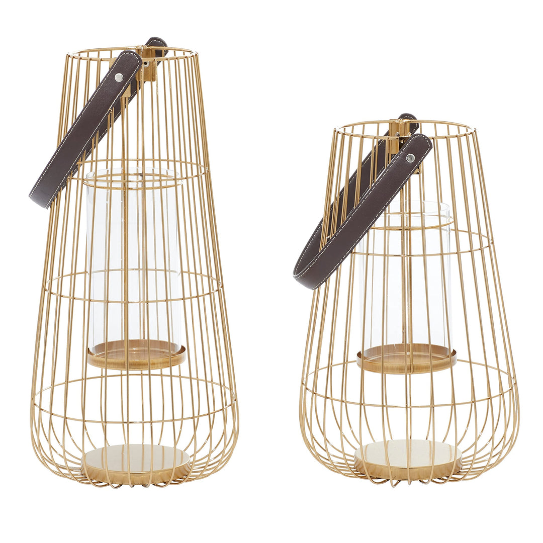 Gold Iron Contemporary Lantern (Set of 2) 8 X 16 Modern - Diamond Home USA