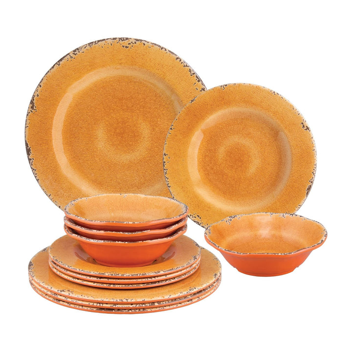 12-Piece Dinnerware Set Orange Solid Casual Round 12 Piece Dishwasher Safe