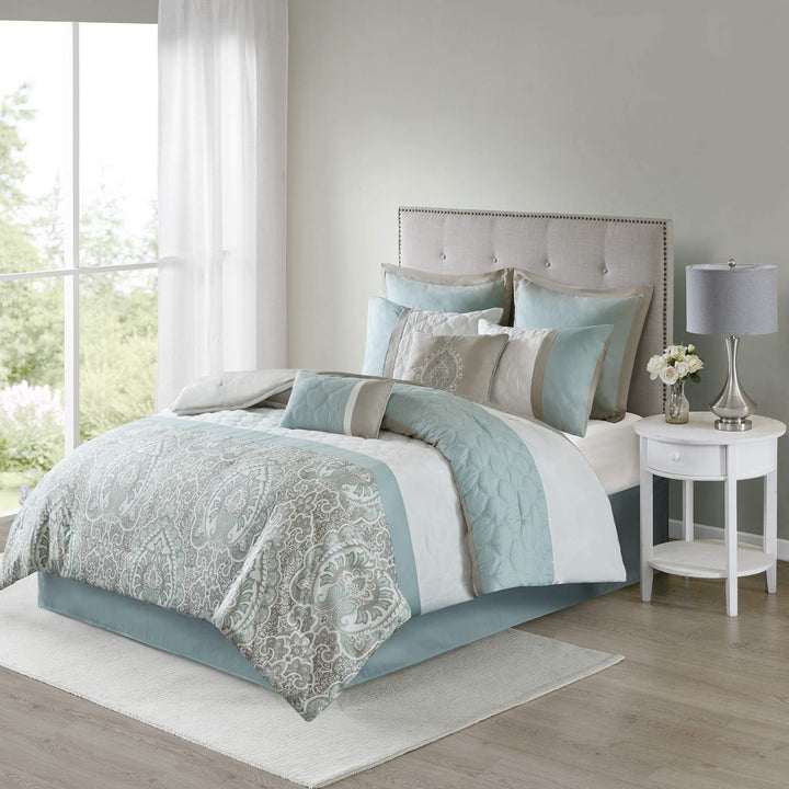 510 DESIGN Luxe Quilted Comforter Set Modern Transitional Design All Season Down Seafoam - King