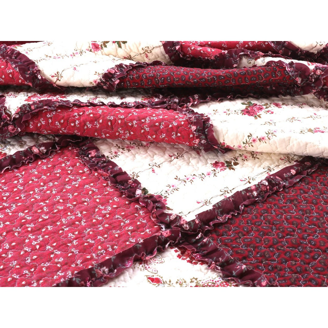 3 Piece Patchwork Garden Floral Theme Quilt Set Full/Queen Size Featuring - Diamond Home USA