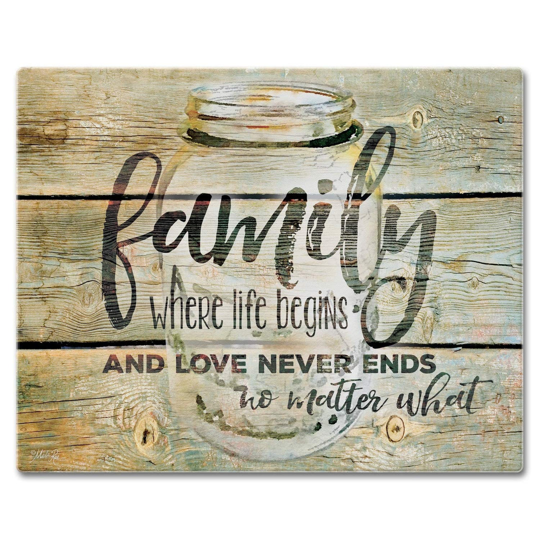 Glass Cutting Board/Saver 12"x15" Family Time Multi Color Rectangle