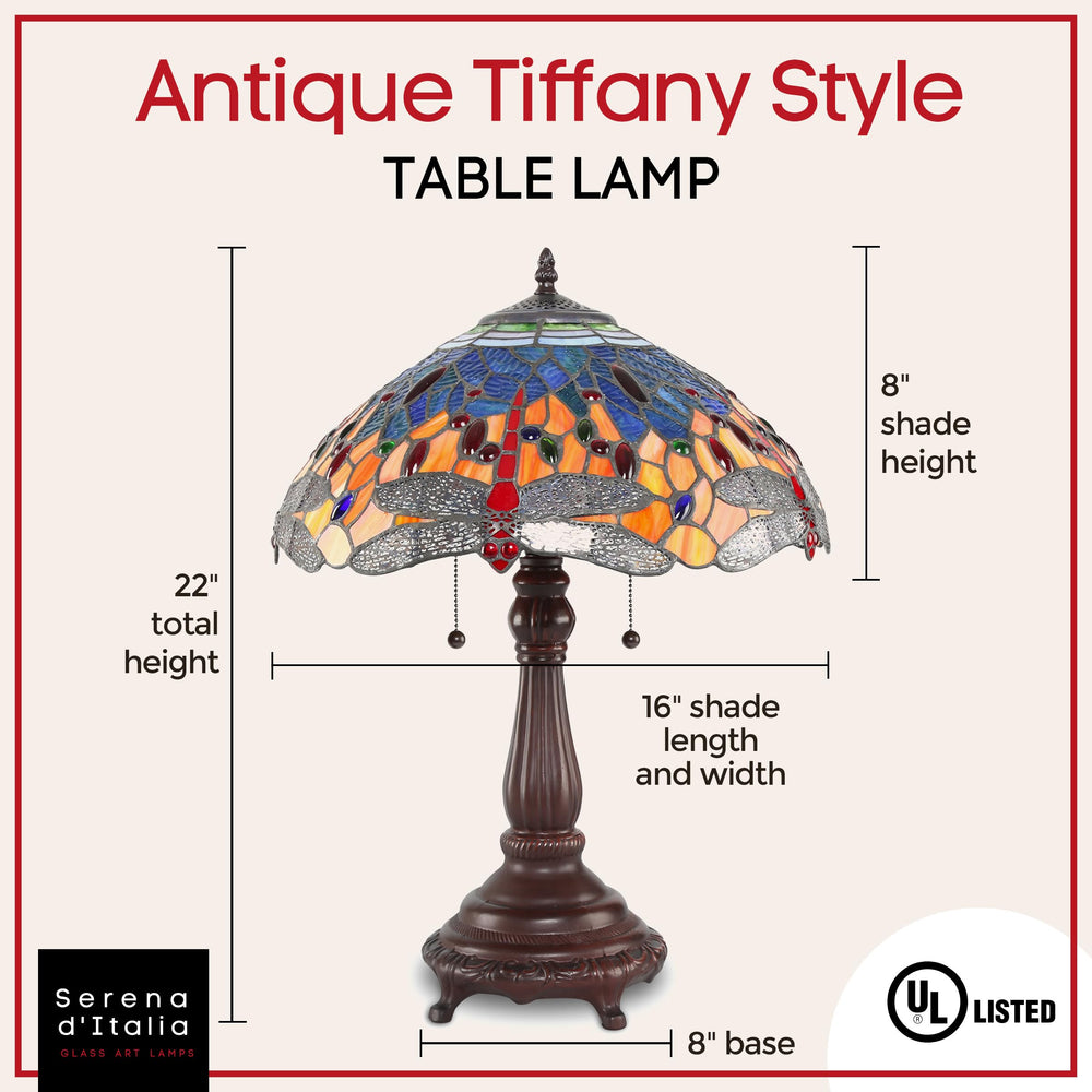 Serena D'italia Tiffany Table Lamp - Red Dragonfly Antique Desk Nightstand - - Diamond Home USA