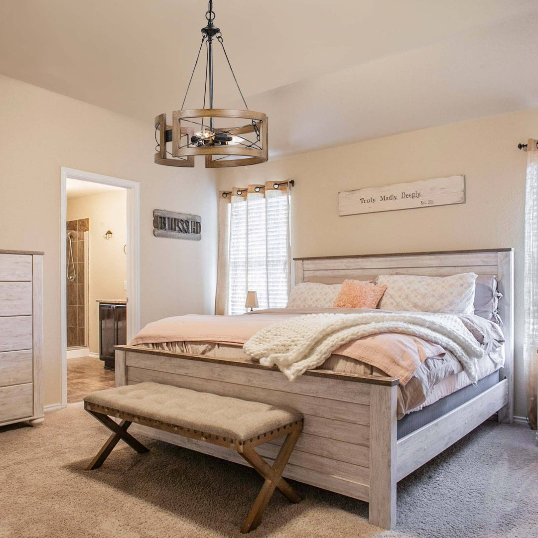 Farmhouse 3-light Drum Chandelier Wood Finish for Dining Room D15.5 * H 20.5" - Diamond Home USA