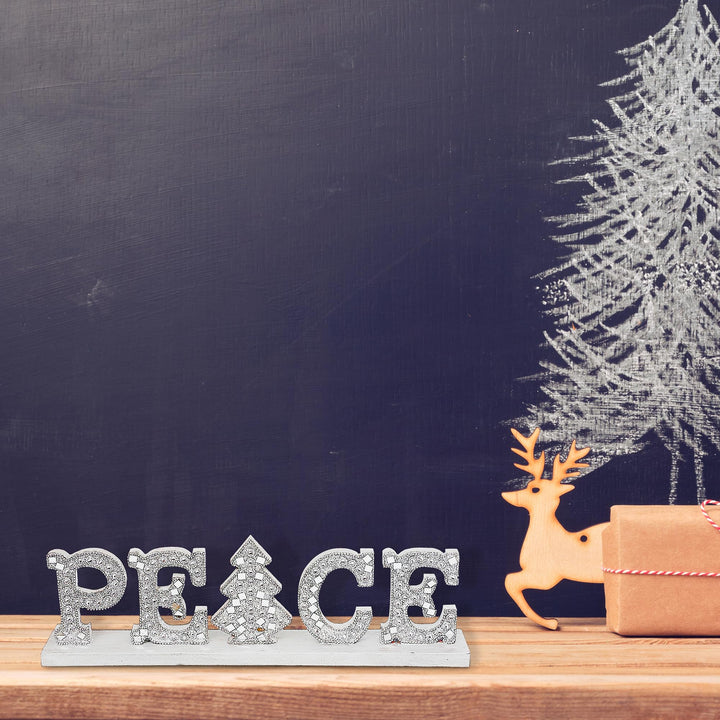 ih casa décor Christmas Silver Diamond Word Stand Peace Table Top Decor - Diamond Home USA