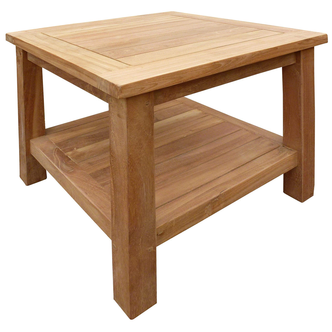 Outdoor Teak Wood Patio End Table with Shelf Brown Traditional Square Weather - Diamond Home USA