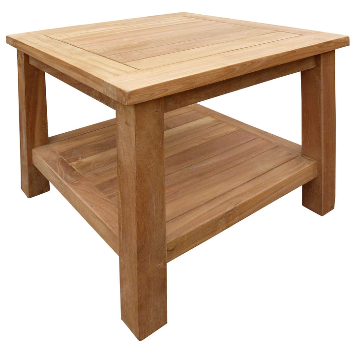 Outdoor Teak Wood Patio End Table with Shelf Brown Traditional Square Weather - Diamond Home USA