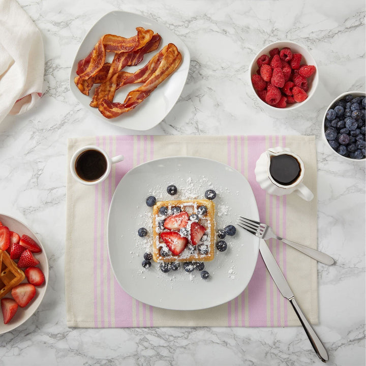 Set of 6 Placemats 13 X 17 in Beige Pink Striped Washable Place Mats for Kitchen - Diamond Home USA