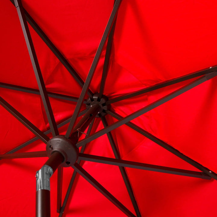 Fringe 9 Ft Crank Red/White Outdoor Umbrella Red Classic Aluminum Wood - Diamond Home USA