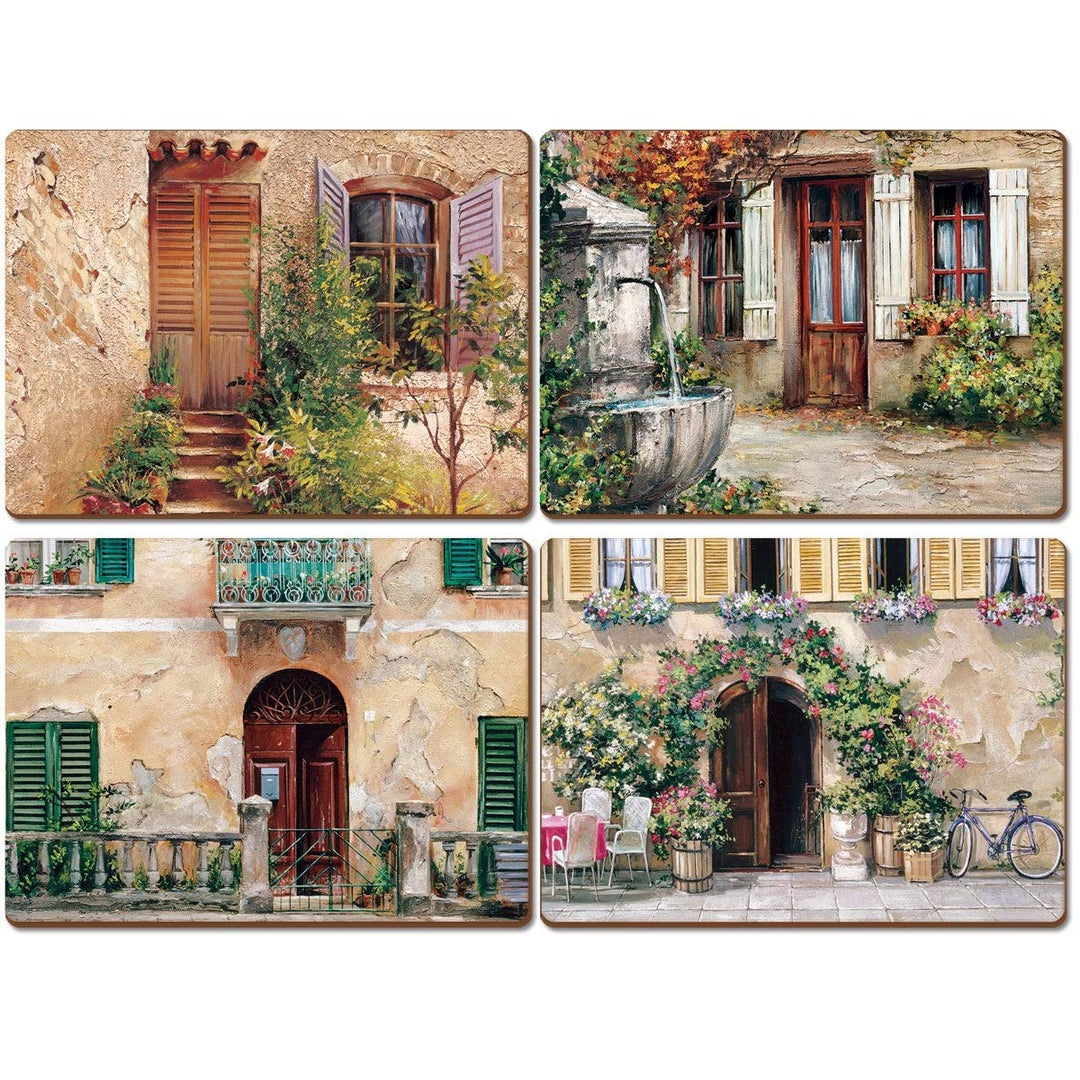 Home Hardboard Placemats Tuscan Doorways Set of 4 Multi Color Rectangle - Diamond Home USA