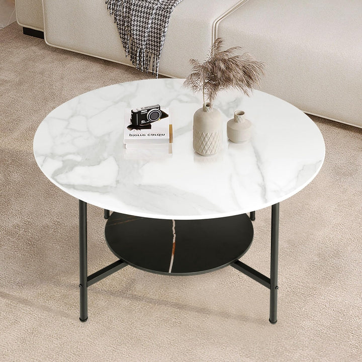 Modern Coffee Tables Round 2 Tier Sintered Stone Tabletop 31.5" W X 18.7" H - Diamond Home USA