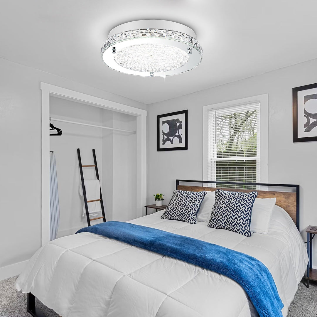 Crystal Ceiling Light Minimalist Led Flush Mount Fixture 13-inch Clear Modern - Diamond Home USA