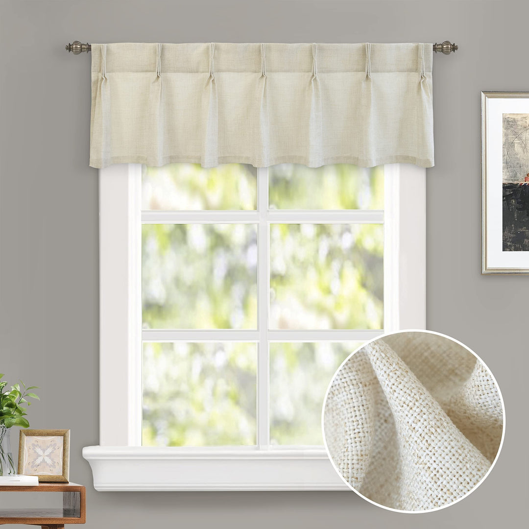 Pinch Pleat Valance for Kitchen Window Linen Textured 52" Width X 16" Length - Diamond Home USA