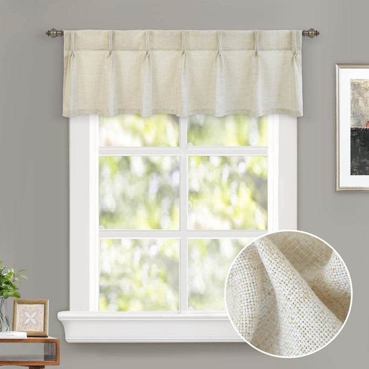 Pinch Pleat Valance for Kitchen Window Linen Textured 52" Width X 16" Length - Diamond Home USA