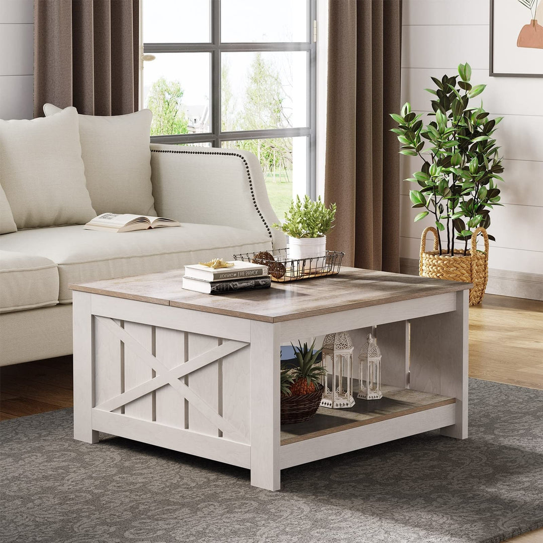 Modern Rustic Square Coffee Table with Storage Grey Contemporary MDF Wood Finish