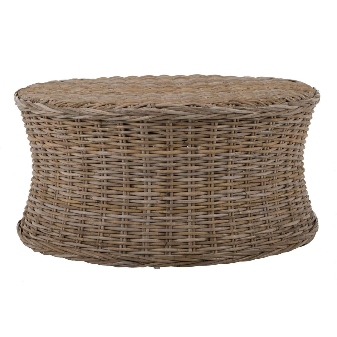 Natural Wicker Ottoman Beige Beach Nautical Coastal Solid Semi-Circle Wood - Diamond Home USA