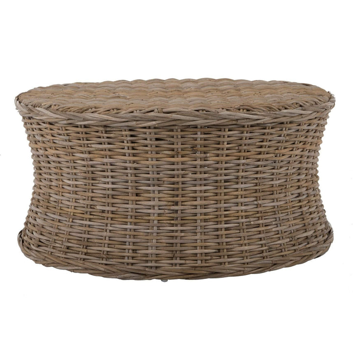 Natural Wicker Ottoman Beige Beach Nautical Coastal Solid Semi-Circle Wood - Diamond Home USA