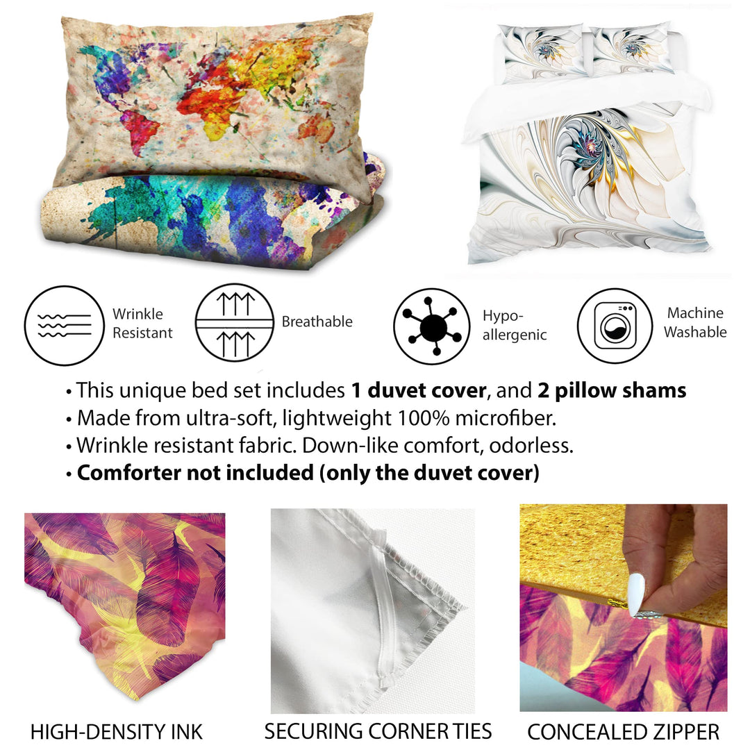 Designart White Stained Glass Floral Art-Modern & Contemporary Duvet Cover King - Diamond Home USA