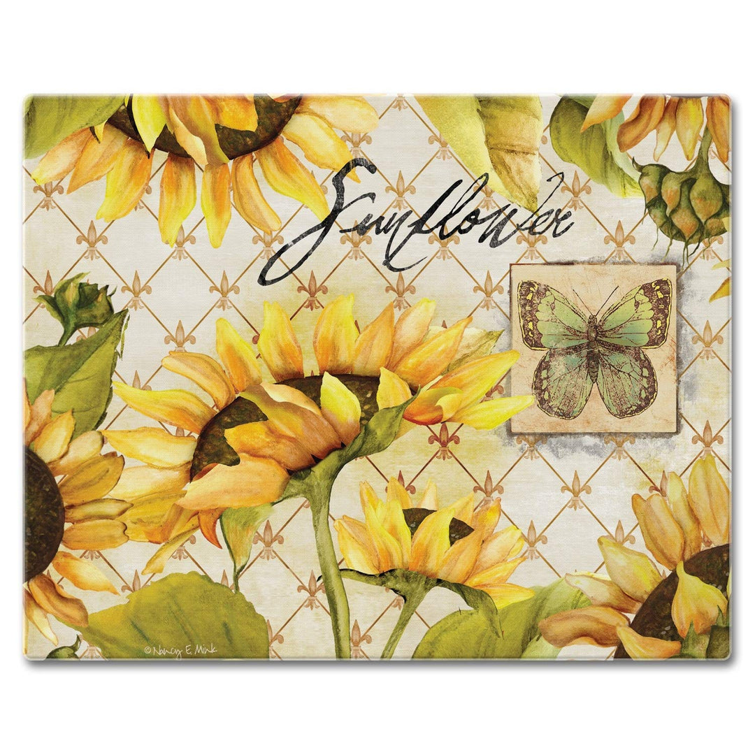 Glass Cutting Board/Saver 12"x15" Sunflowers In Bloom Multi Color Rectangle