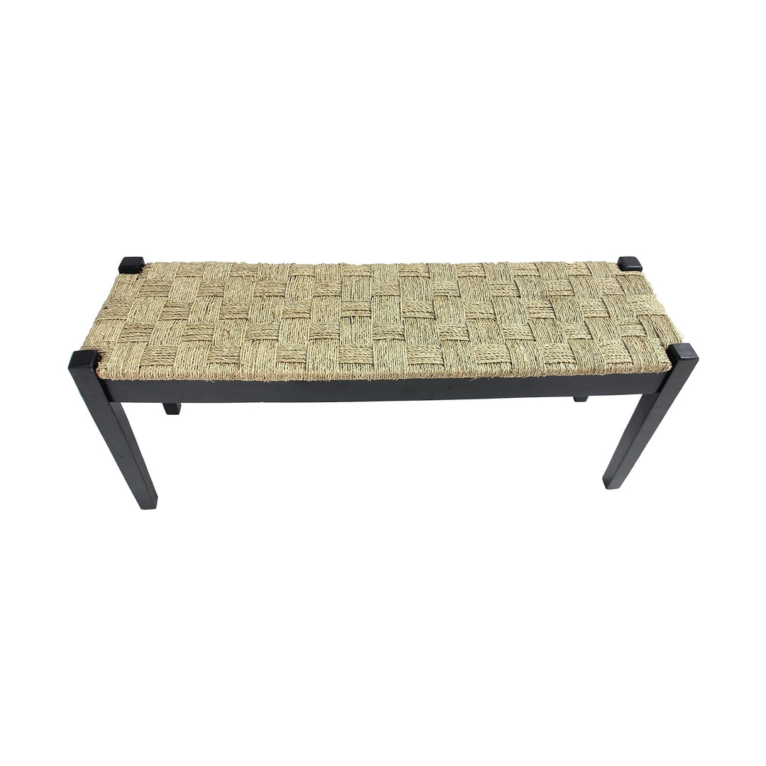 Shambles Seagrass Wood Bench Black Brown Striped Pattern Acacia Handmade - Diamond Home USA