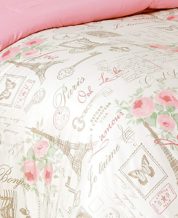 5 Piece Girls Off I Love Paris Comforter Set Romantic