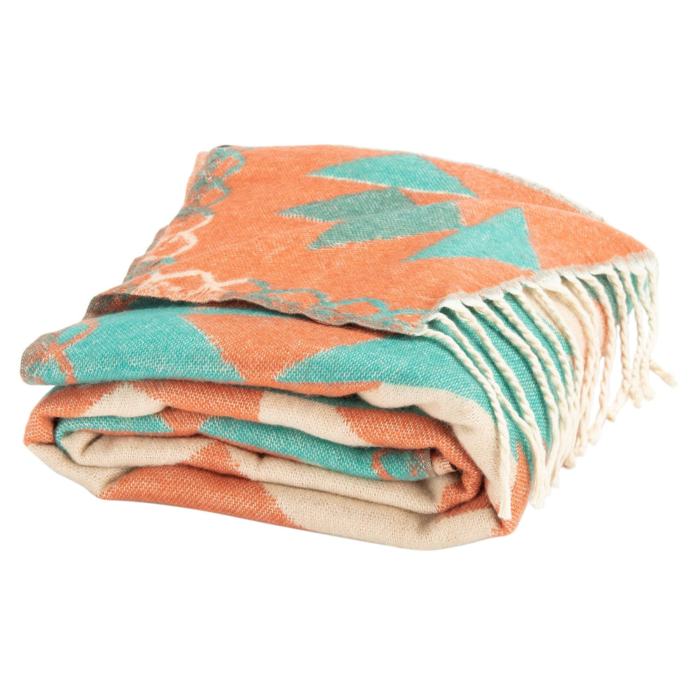 Boho Fringe 50 X 70-inch Accent Throw Blanket Orange Geometric Modern - Diamond Home USA