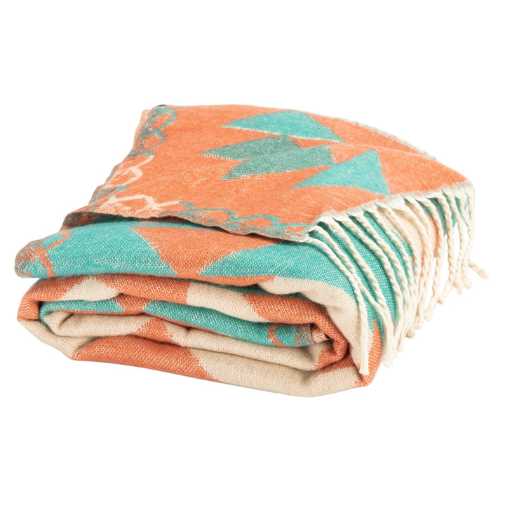 Boho Fringe 50 X 70-inch Accent Throw Blanket Orange Geometric Modern - Diamond Home USA