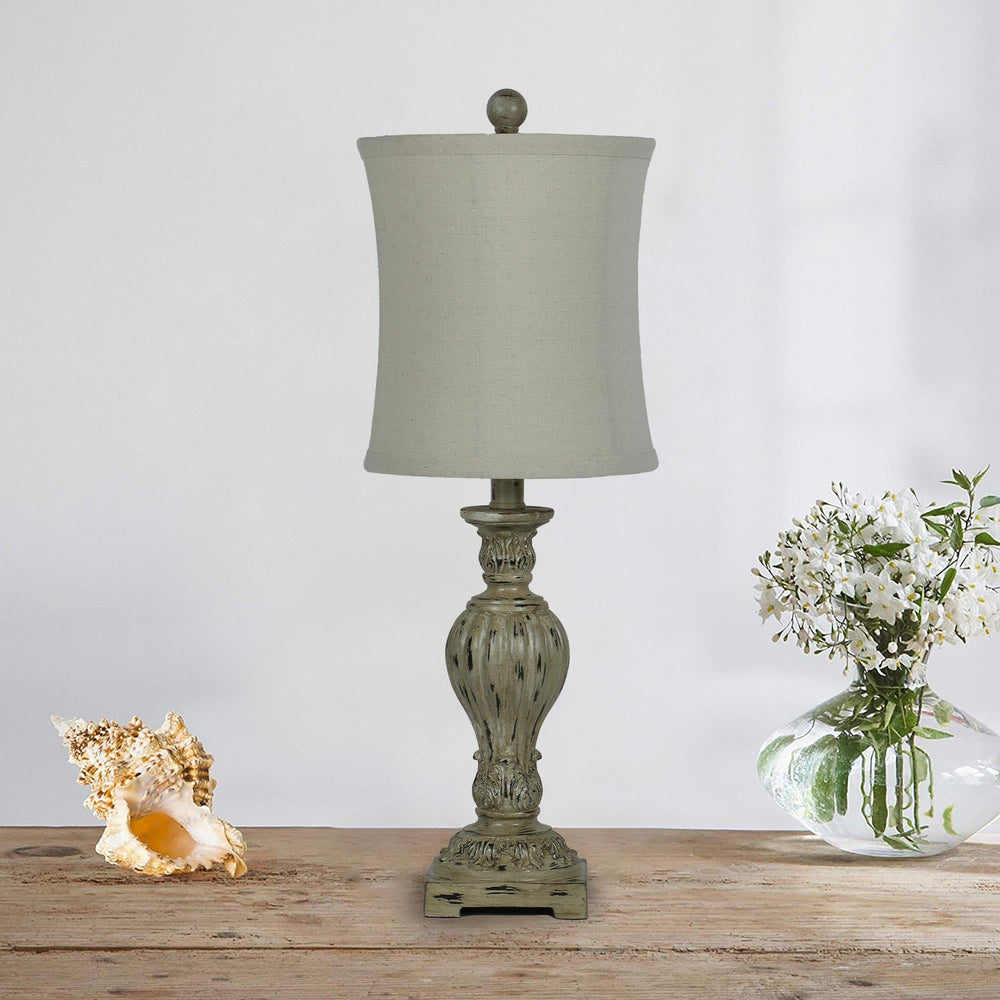 25" Weathered Carved Cast Candlestick Table Lamp with Decorator Shade Beige - Diamond Home USA