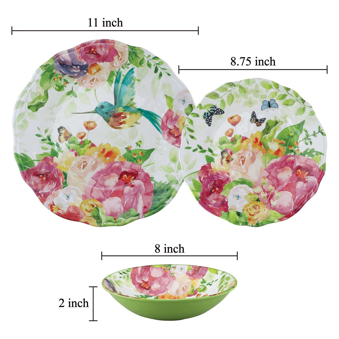 12-piece Rose Garden Dinnerware Set Red Floral Casual Round 12 Piece - Diamond Home USA