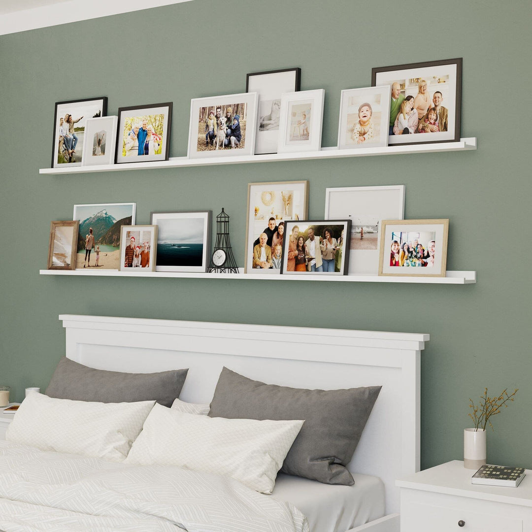 Denver Picture Ledges Photo Display Shelves for Wall 84" White Set of 2 MDF - Diamond Home USA