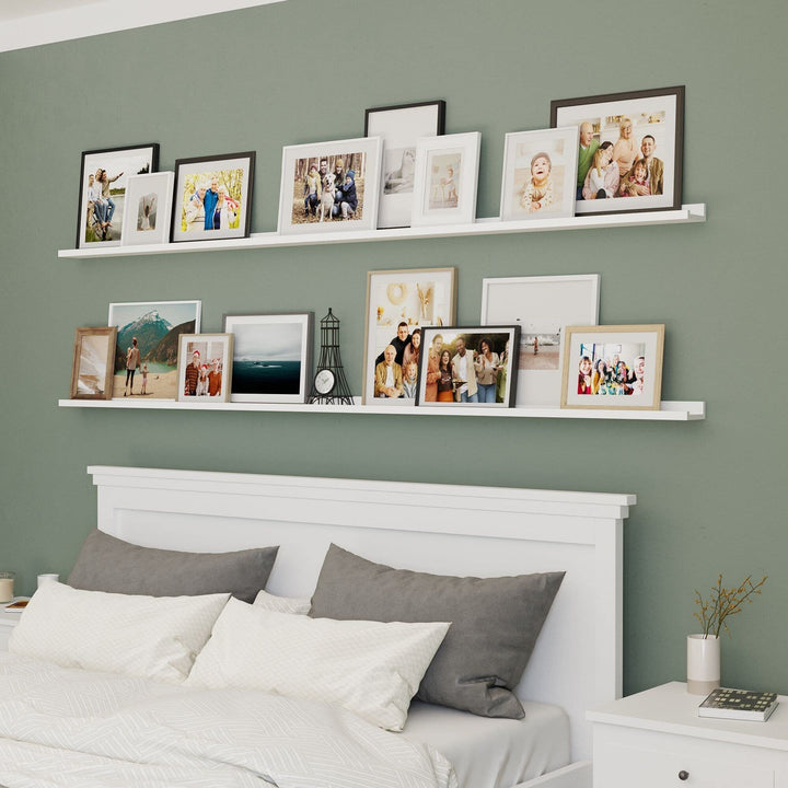 Denver Picture Ledges Photo Display Shelves for Wall 84" White Set of 2 MDF - Diamond Home USA