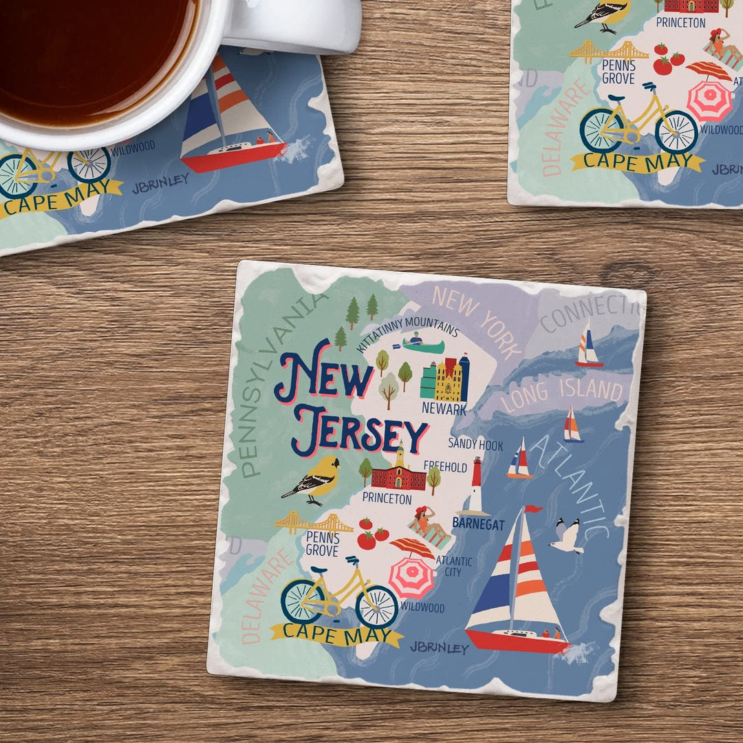 Coasters Set of 4 - State Attractions Nj Multi-59 Stoneware - Diamond Home USA