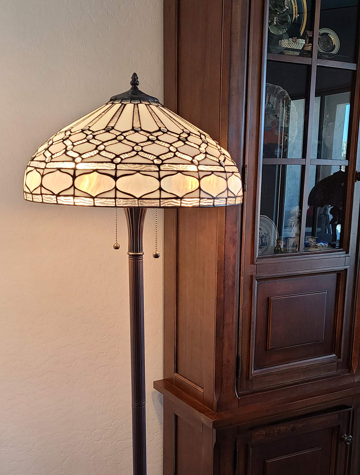 Amora Tiffany Style Floor Lamp Standing 62" Tall Stained Glass White Mahogany