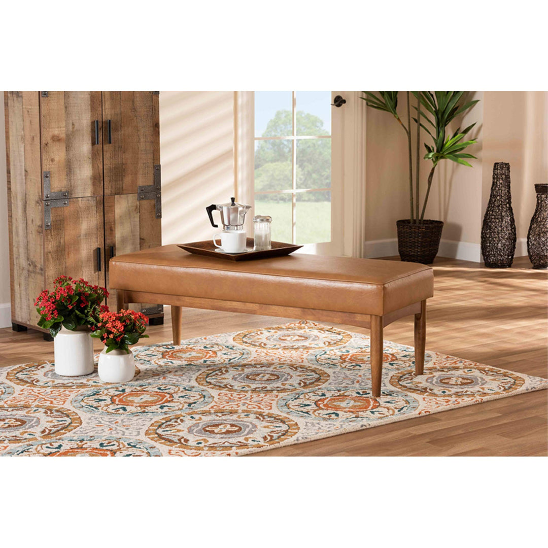 Baxton Studio Arvid Mid-Century Modern Tan Faux Leather Upholstered and Walnut - Diamond Home USA
