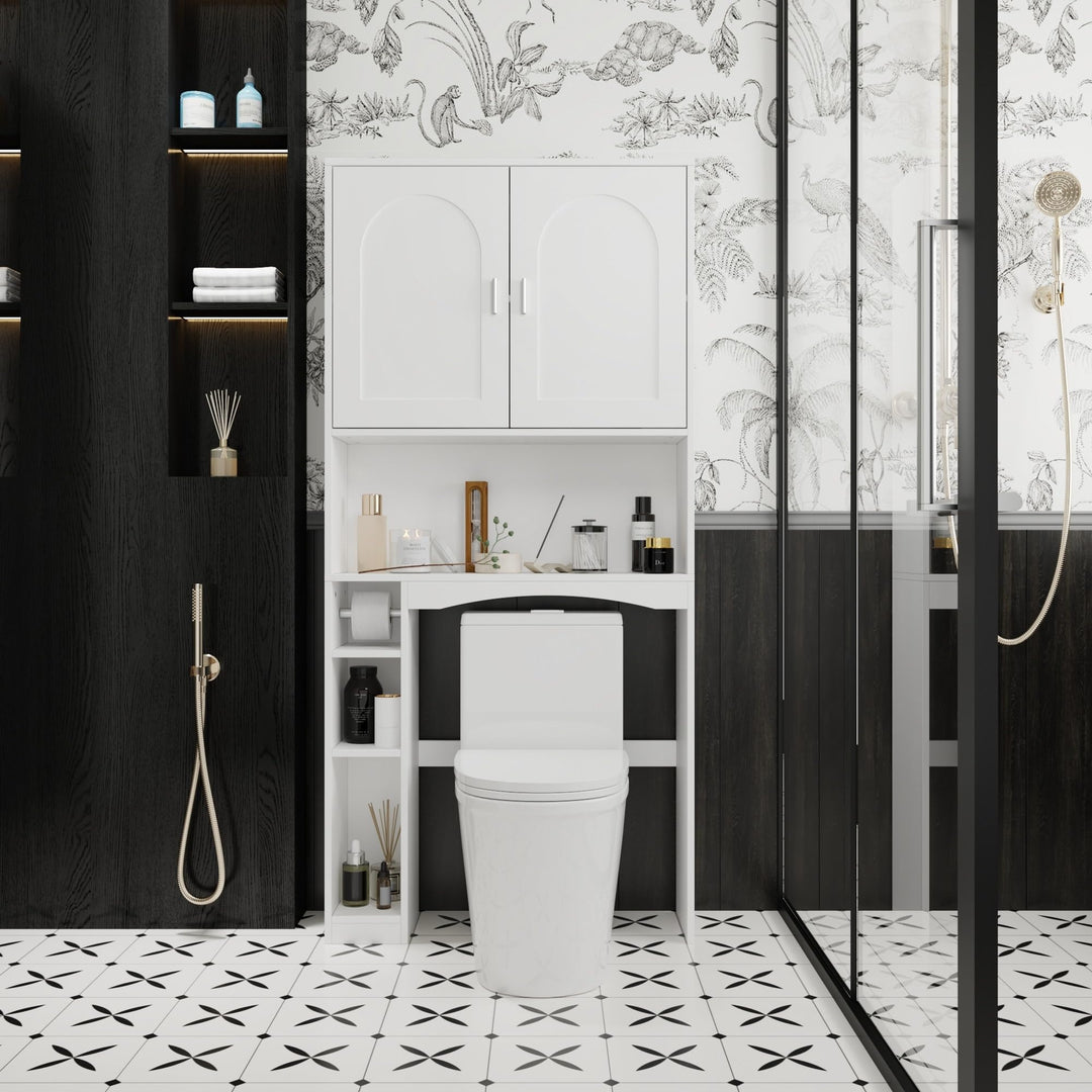 Over The Toilet Cabinet for Bathroom Storage Shelf Organizer White Modern - Diamond Home USA