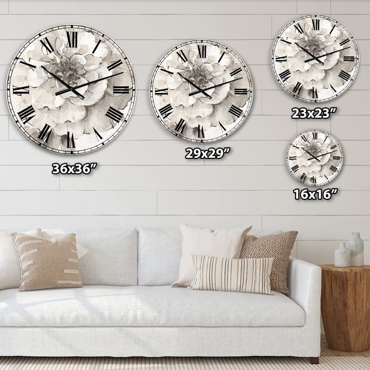 Design Art Designart 'Indigold Grey Peonies I' Farmhouse Large Wall Clock 23 in. - Diamond Home USA
