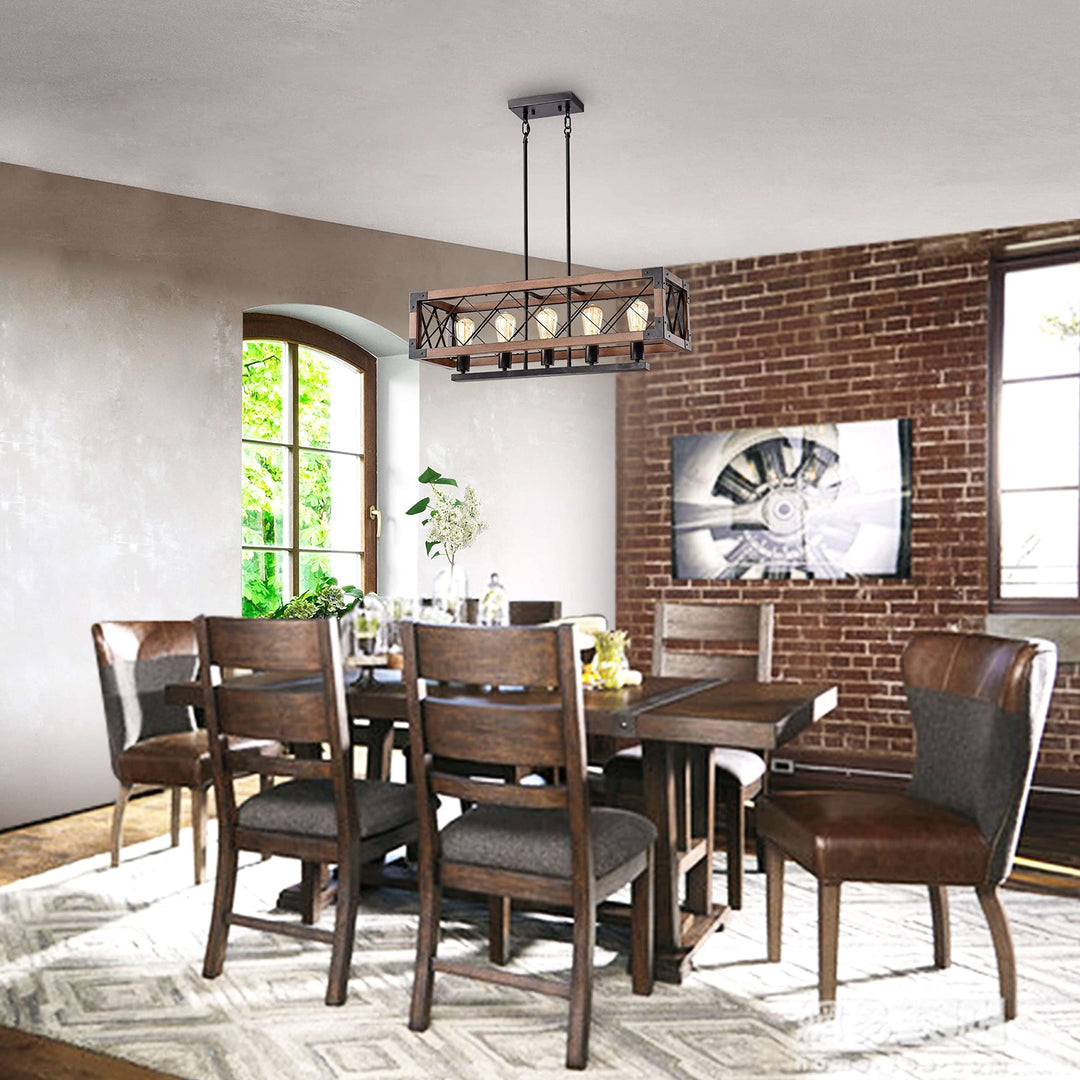 The Lighting Store Aurora Antique Black Rectangular Metal and Natural Wood - Diamond Home USA