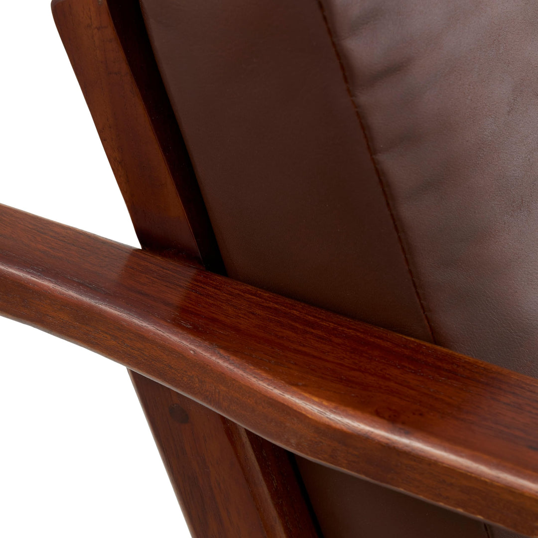 Dark Brown Leather Mid-Century Accent Chair with Teak Wood Frame Solid - Diamond Home USA