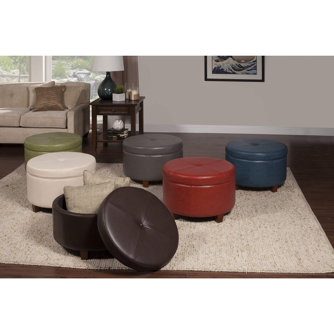 Chocolate Brown Faux Leather/Foam/Wood Large Round Storage Ottoman Solid - Diamond Home USA