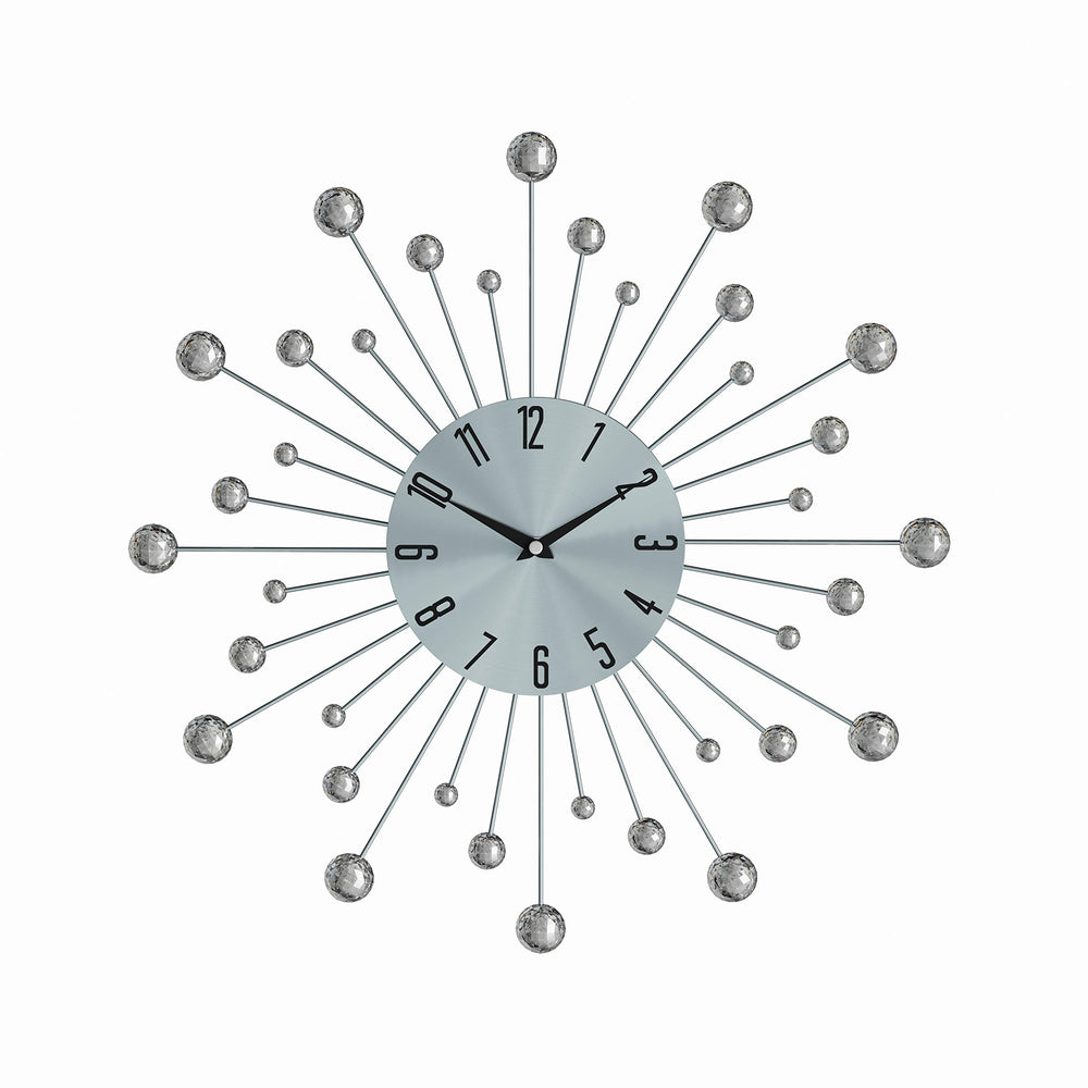 Silver Black Sunburst Clock Wall Mount Clock Mirror Large Clocks for Living Room - Diamond Home USA