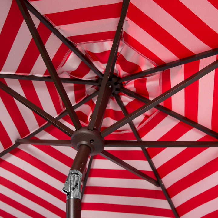 Inside Out Striped 9 Ft Crank Red/White Outdoor Umbrella Red Stripe Classic - Diamond Home USA