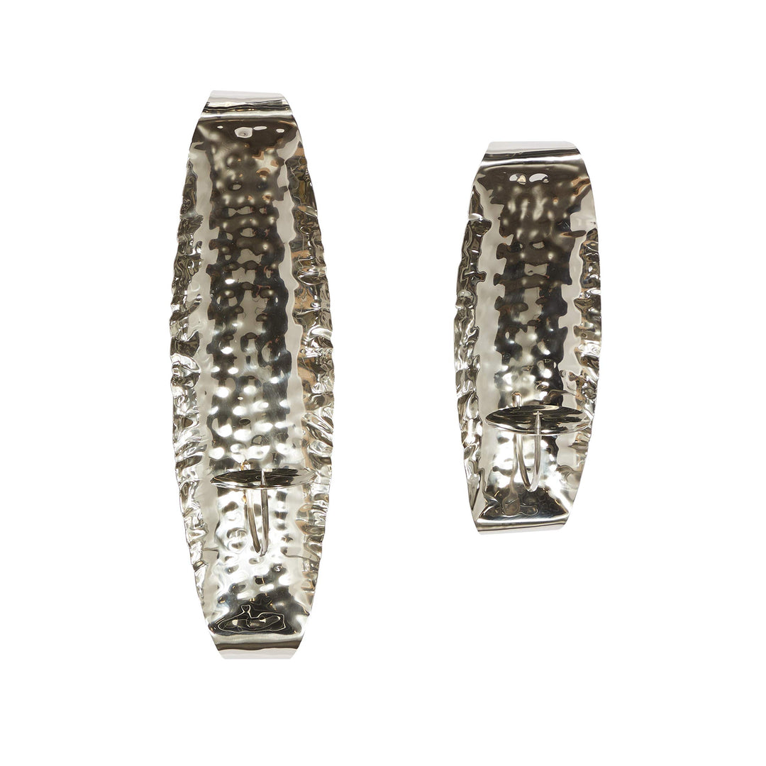 Silver Wall Sconce and Candleholders Set of 2 19" 14" 6 X 19 Stainless Steel - Diamond Home USA