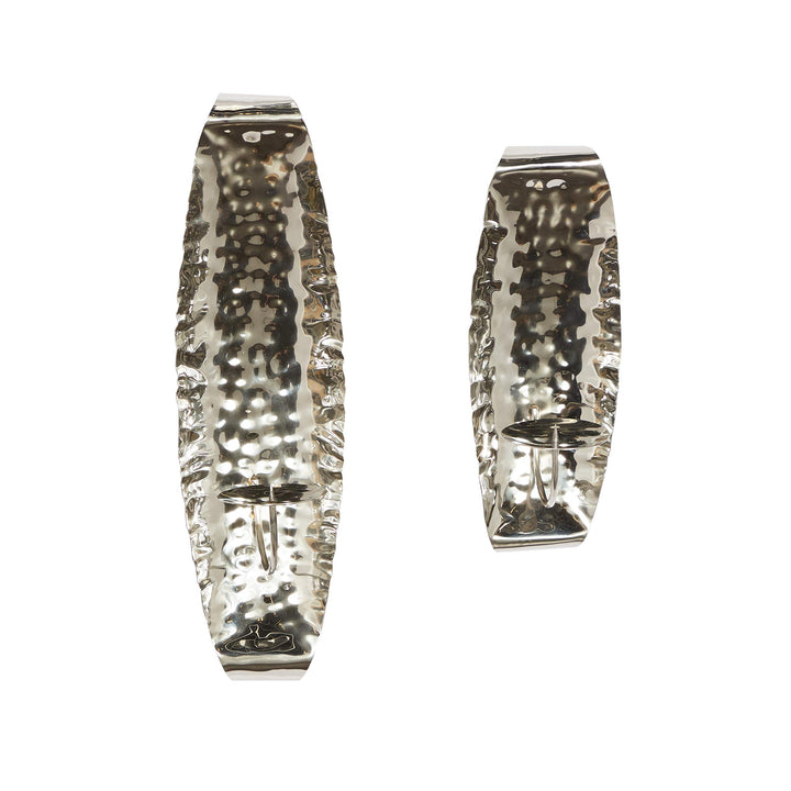 Silver Wall Sconce and Candleholders Set of 2 19" 14" 6 X 19 Stainless Steel - Diamond Home USA