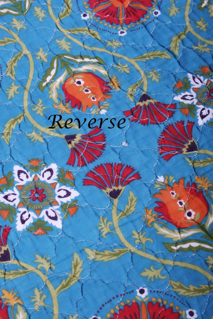 Quilt Lap Throw Blanket Reversible Retro Bohemian Style Printed with Flowers - Diamond Home USA