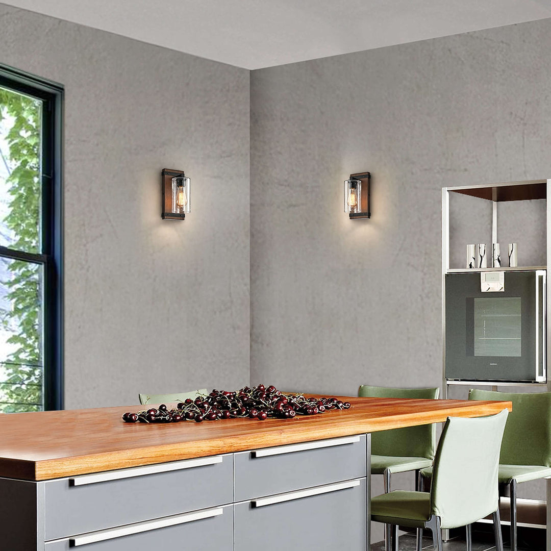 The Lighting Store Anastasia Antique Black Metal and Natural Wood Base Glass - Diamond Home USA